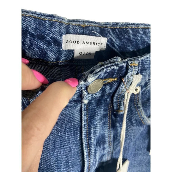 NWT Good American Good Boy Side Frayed Straight Leg Jeans-sz 25 - Picture 8 of 10